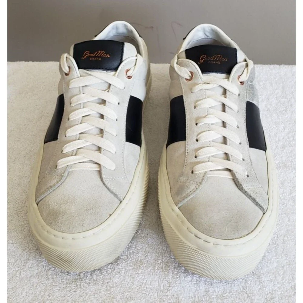 Good Man Brand Legacy Lo Top Midtown Sneakers Light Grey Suede/ Vachetta Sz 9.5